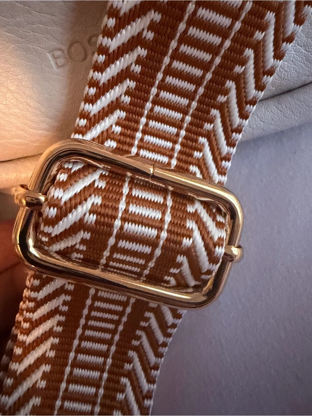 Bostanten Cream Crossbody Sling Bag with Brown Trim